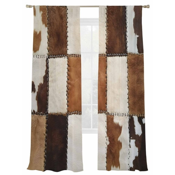 Abstract Cowhides Sheer Curtains 96 Inch Length 2 Panels Set, Semi Transparent Voile Rod Pocket Curtains for Living Dining Room Bedroom Drapes Brown Beige Animal Fur Texture