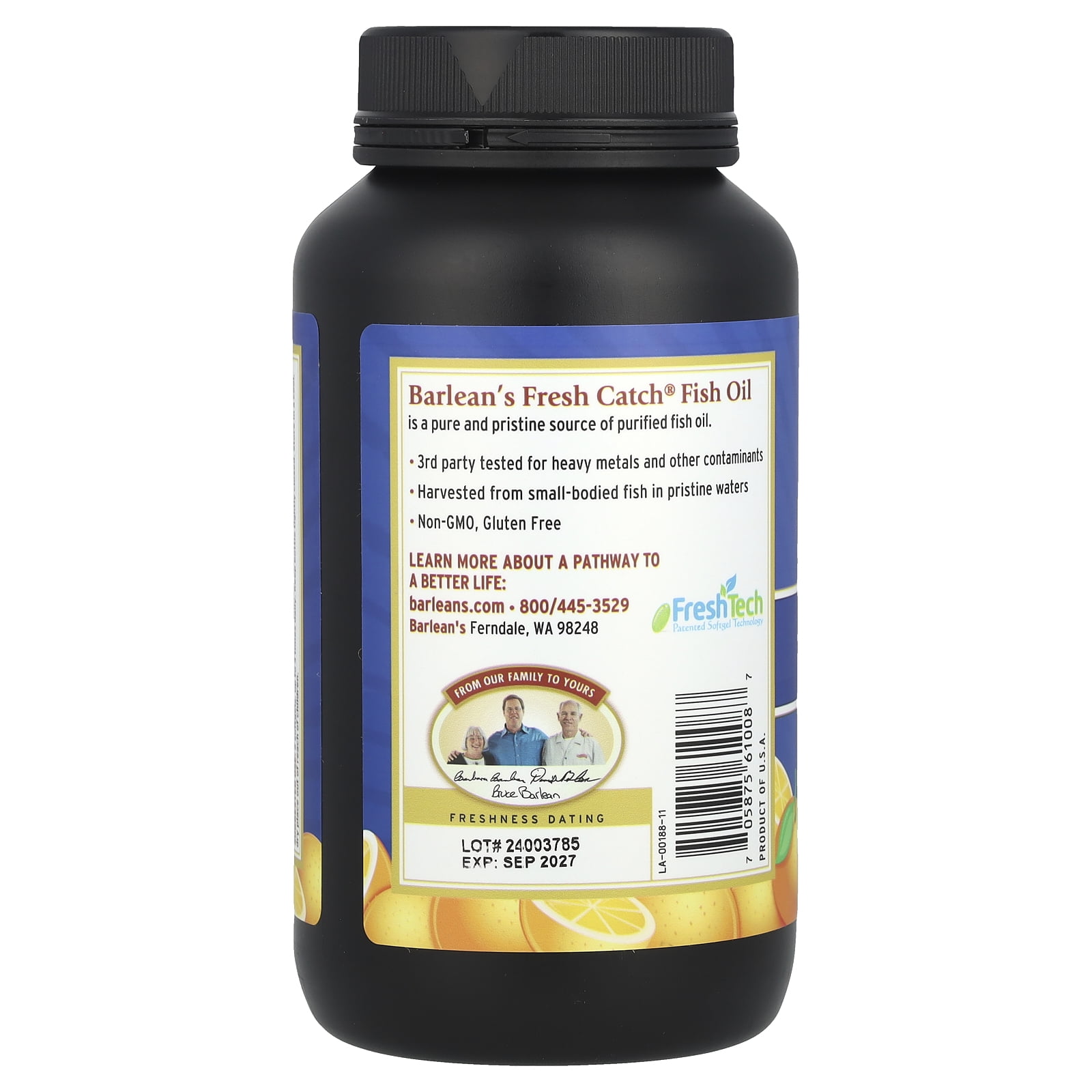 Barlean's Fresh Catch, Fish Oil Supplement, Omega-3 EPA/DHA, 250 Softgels