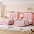 thumbnail image 3 of Hiphuta Twin Size Bed with Power Outlet & LED, Upholstered Princess Beds with Drawer, Twin Beds with Headboard Storage, Pink, 3 of 8