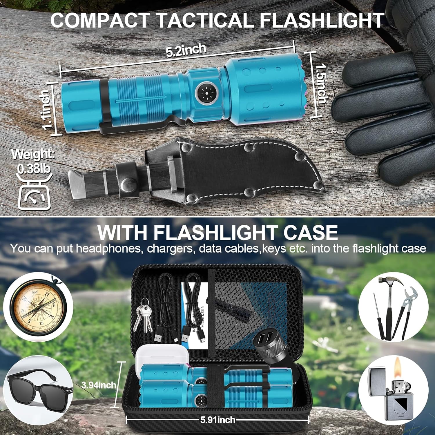 Banral Flashlights High Lumens Rechargeable, Super Bright Long Range Small Powerful Flashlight, 6 Modes LED Tactical Pocket Waterproof Flash Light for Home Emergency (2, Turquoise)