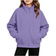 thumbnail image 6 of Fesfesfes Girls Full Zip Stand Collar Fleece Jacket with Pockets and Thumbholes, Casual Solid Color Top for Kids School Daily Wear Ages 5-15 Years, 6 of 7