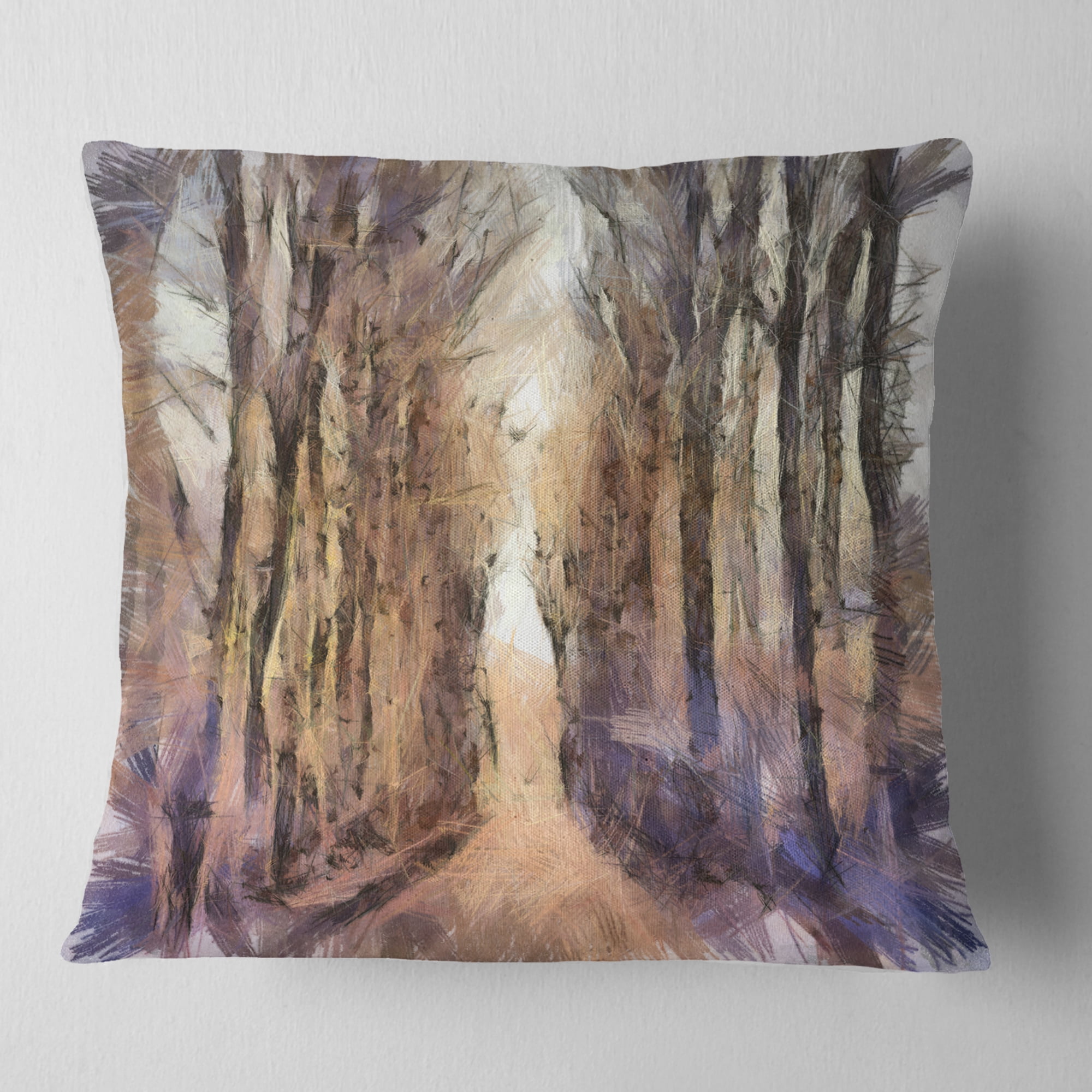 Designart Trees and Road Nature Watercolor - Landscape Printed Throw Pillow - 16x16