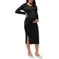 thumbnail image 4 of INSPIRE CHIC Womens Split Maternity Dress Long Sleeve Henley Collar Button Bodycon Ribbed Knit Pregnancy Photoshoot S Black, 4 of 6