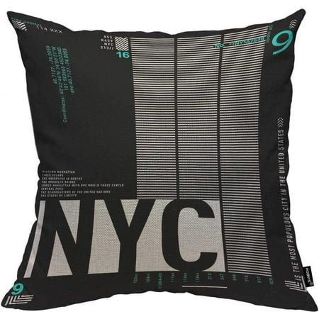 

HOSNYE New York District Throw Pillow Case Cushion Covers NYC City Building City Logo Cotton Linen for Couch Bed Sofa Car Waist 16x16 inch