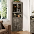 thumbnail image 5 of 67''H Rustic Grey Tall Farmhouse Corner Storage Cabinet with 4 Tempered Glass Doors and Barn Doors, Narrow Bathroom Cabinet with 5 Adjustable Shelves, Corner Hutch for Kitchen, Dining Living Room, 5 of 18