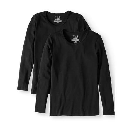 Shield Womens Cap Sleeve T-shirt - Women's Long Sleeve Ribbed Crewneck T-Shirt, 2 Pack Bundle