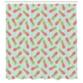 thumbnail image 3 of Vintage Shower Curtain, Traditional Polka Dotted Background with Doodle Style Pineapple, Fabric Bathroom Set with Hooks, 69W X 70L Inches, Pale Blue Dark Coral and Green, by Ambesonne, 3 of 3