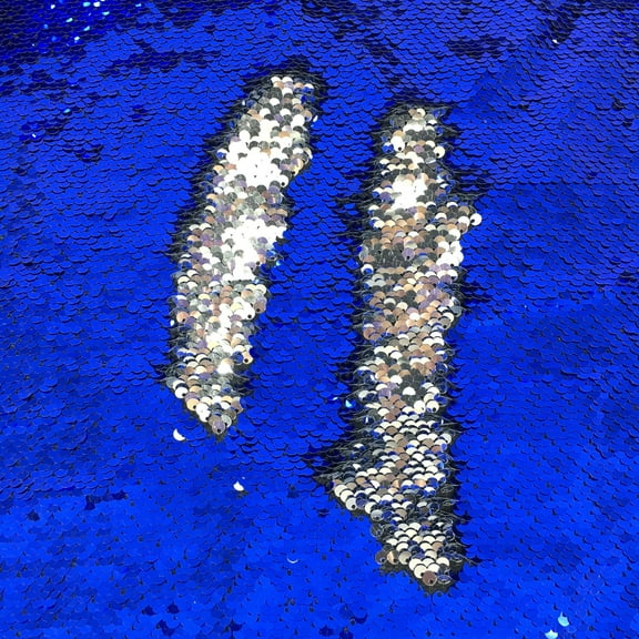 NAMZI 1.1 Yard x 51.2in Reversible Flip Sequin Fabric, Glitter Sparkly Mermaid Fabric for Sewing & Bridal Decor, Sapphire Blue   Silver