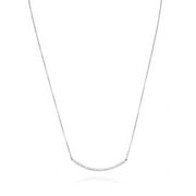 Samie Collection Sterling Silver Curved Cubic Zirconia Bar Pendant Necklace in Rhodium Plating, 18"+2" extension