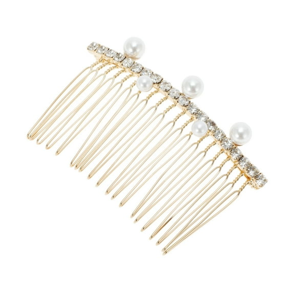 Unique Bargains 1 Pc Women's Flexible Pearls Side Comb for Parties Gold Tone Alloy
