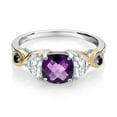 thumbnail image 2 of Gem Stone King 925 Silver and 10K Yellow Gold 3-Stone Ring Cushion Amethyst Half Moon Moissanite and Black Diamond (1.37 Carat Cttw) (Size 8), 2 of 4
