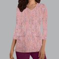 thumbnail image 2 of Xfvqtps Scrub Tops for Women Floral Printed Soft V-Neck 3/4 Sleeve Scrubs Comfortable Nursing Uniforms New Casual Printed T-shirt Nursing Clothes Top Working Uniforms with Pockets Pink, 2 of 5