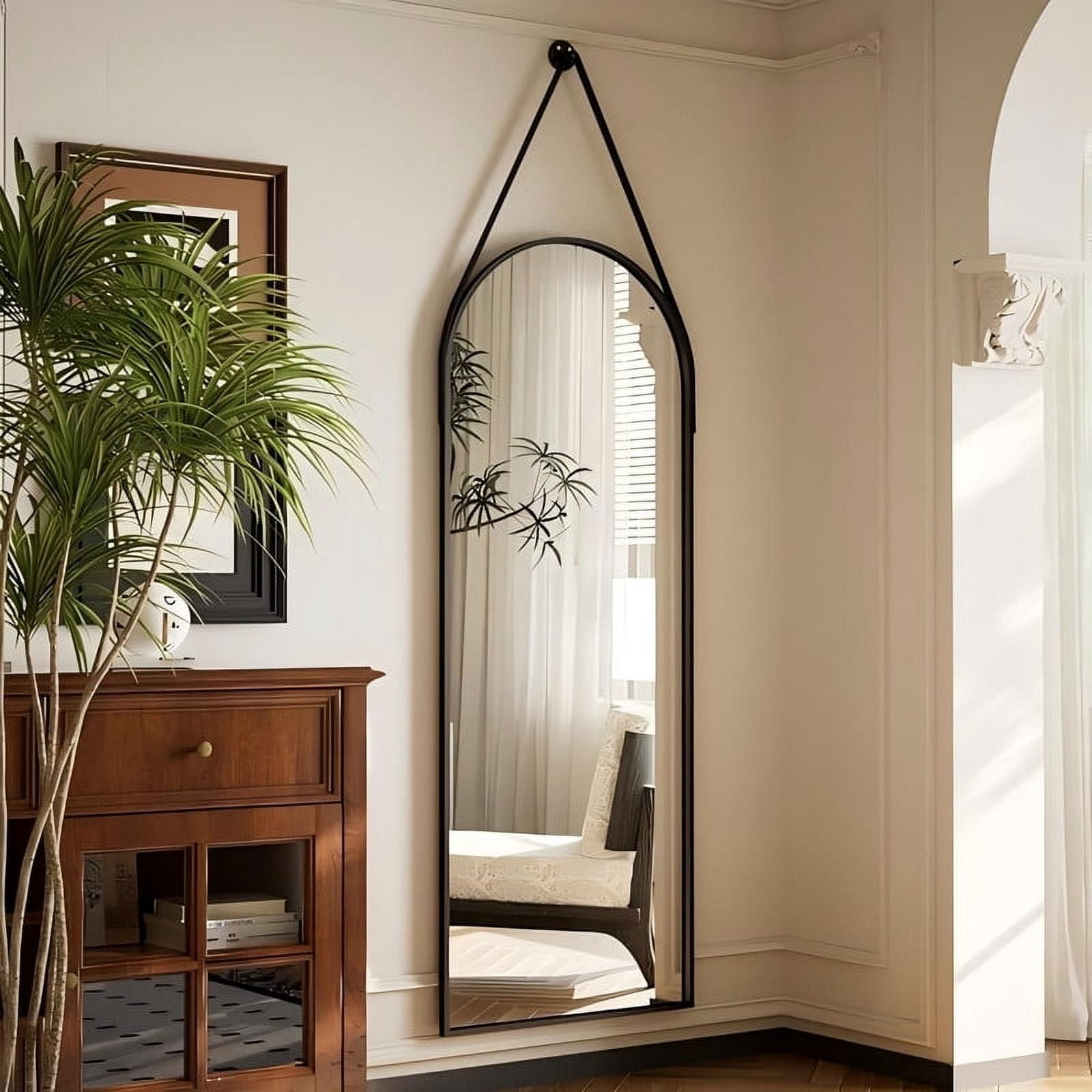 Lumora 48"x16.1" Full Length Mirror Arch Floor Mirror Wall Mirror, Black