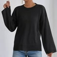 thumbnail image 5 of Tnhcen Women's Flare Sleeve Sweater Loose Fit Knit Top Soft Acrylic Pullover Round Neck Casual Wear Plus Size Comfort S-XL, 5 of 8