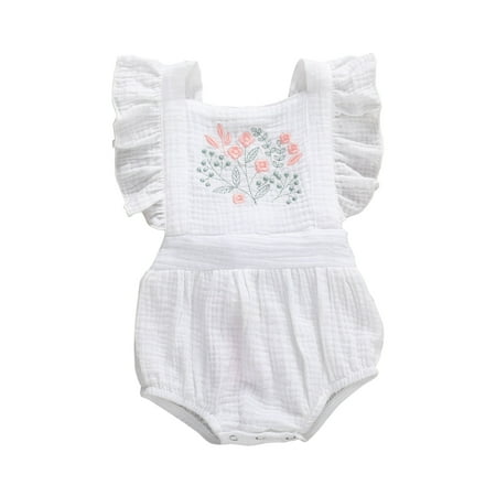 

Tregren Baby Girl Outfits Ruffle Lace Fly Sleeve Romper Floral Jumpsuit Bodysuit Infant Summer Clothes