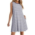 thumbnail image 2 of Annhoo Womens Summer Tank Dresses Striped Sleeveless Crew Neck A-Line Loose Casual Beach Mini Sundress with Pockets, 2 of 6
