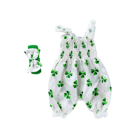 

Douhoow GNewborn Baby Girl Clover Romper Summer Sleeveless Suspender Bodysuit with Headband