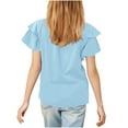 thumbnail image 6 of Taqqpue Girls Ruffle Short Sleeve T Shirts Kids V Neck Casual Shirts Pleated Flowy Solid Color Loose Fit Blouse Cute Fashion Tees Tops 5-14 Years, 6 of 9