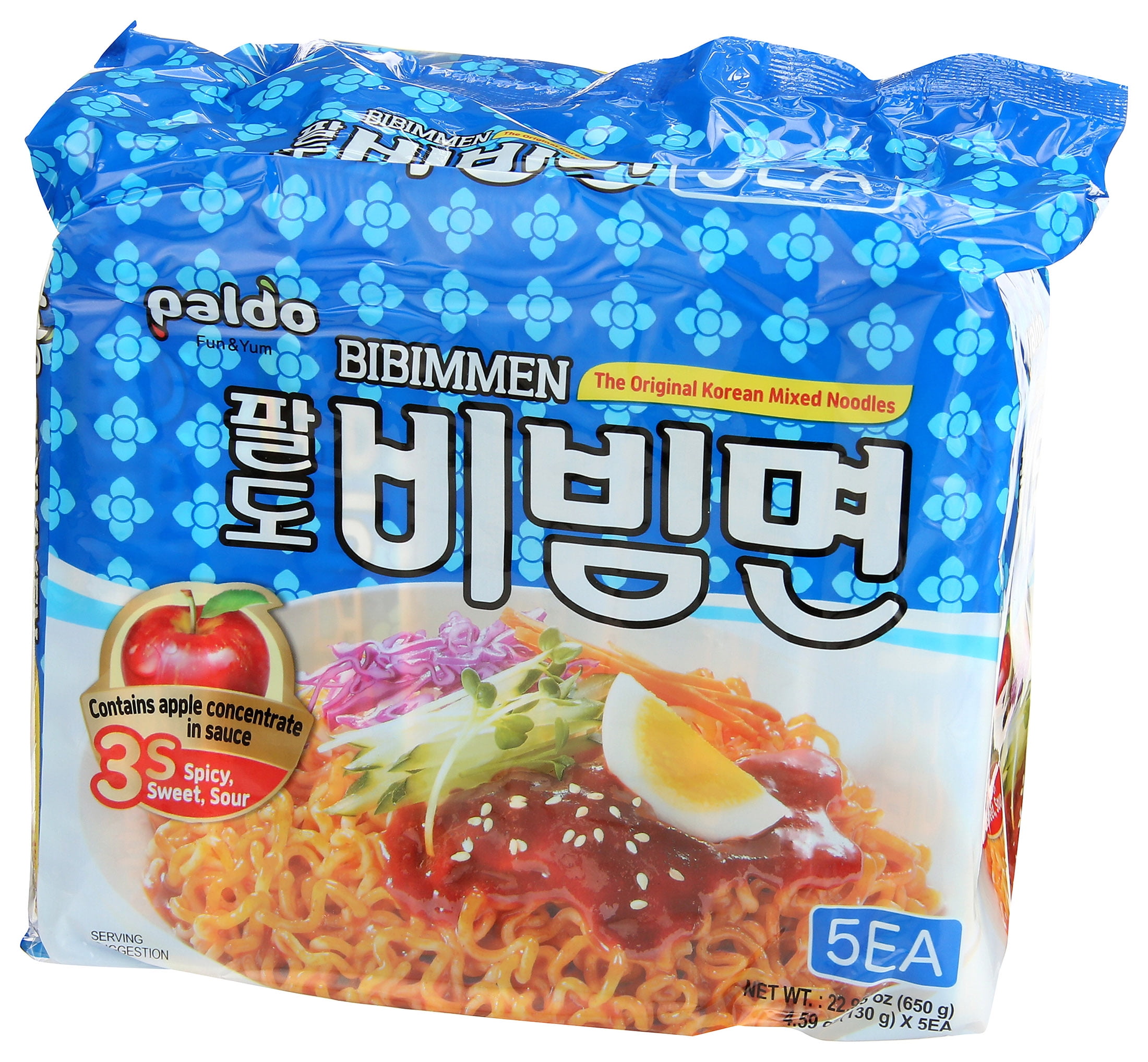 (4 pack) Paldo Bibim Men Korean Spicy Oriental Style Noodle, 4.58 oz, 5 Count Bag