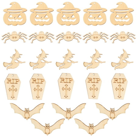 

NUOLUX 50Pcs Creative Halloween Wooden Pendants Party Hanging Decors Home DIY Props