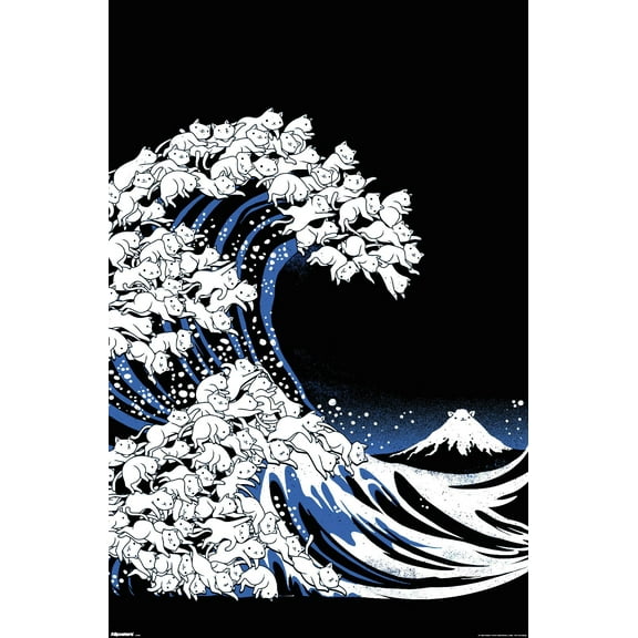 Tobe Fonseca - Kanagawa Cat Wave Wall Poster, 22.375" x 34"