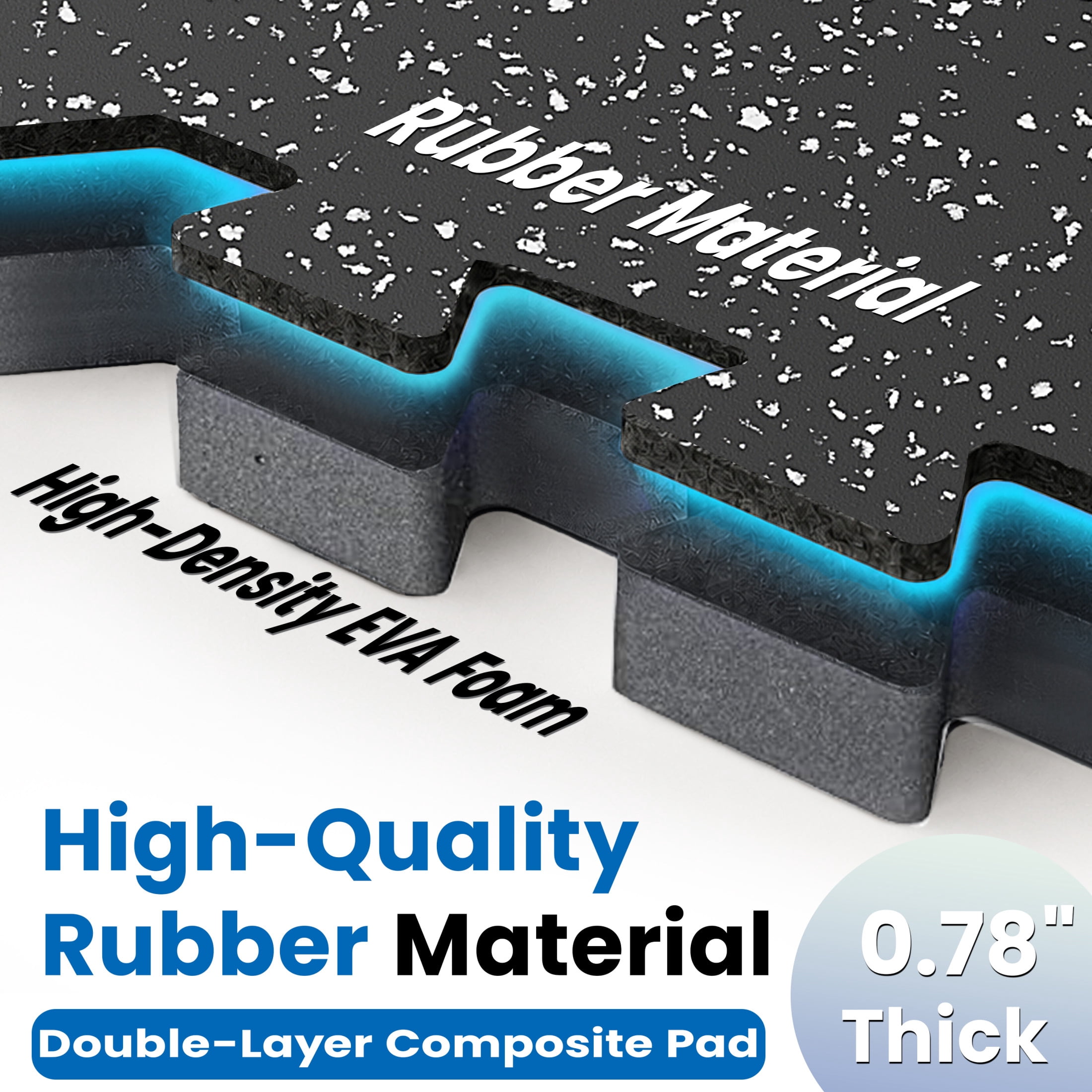 Noble House 0.79" Thick Interlocking Rubber Top & EVA Foam Floor Workout Mats for Gym, Yoga, 18 Tiles, Black & White