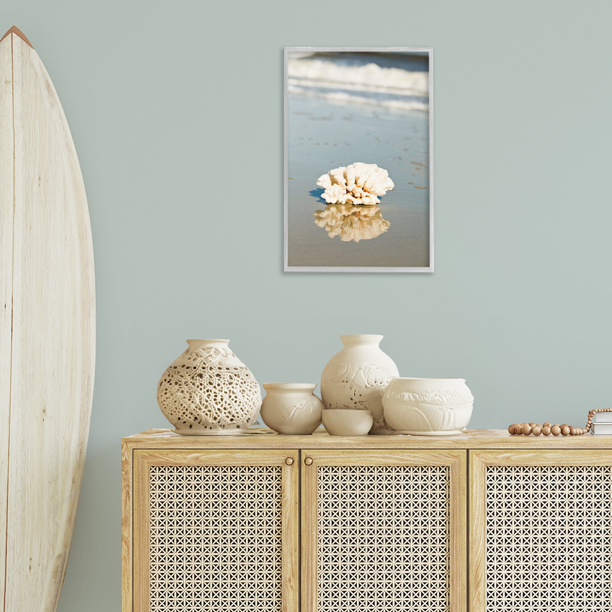 Stupell Industries Coral on Sea Shore Coastal Photography Gray Framed Art Print Wall Art, 16 x 24