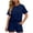Blue, variant on Women's Washed French Terry 2-Piece Outfit, Short Sleeve Sweatshirt & Drawstring Shorts Set, Soft Casual Loungewear Summer