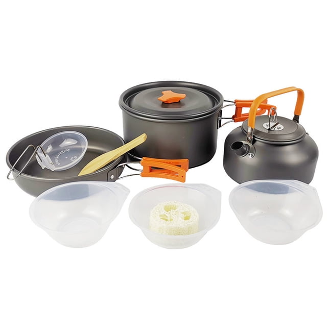 Ensemble de Batterie de Cuisine de Camping et de Randonnée, Ensemble de Batterie de Cuisine de Pique-Nique Portable pour l'Extérieur, Casserole en Oxyde d'Aluminium, Poêle à Frire, Accessoires de Cuisine de Voyage