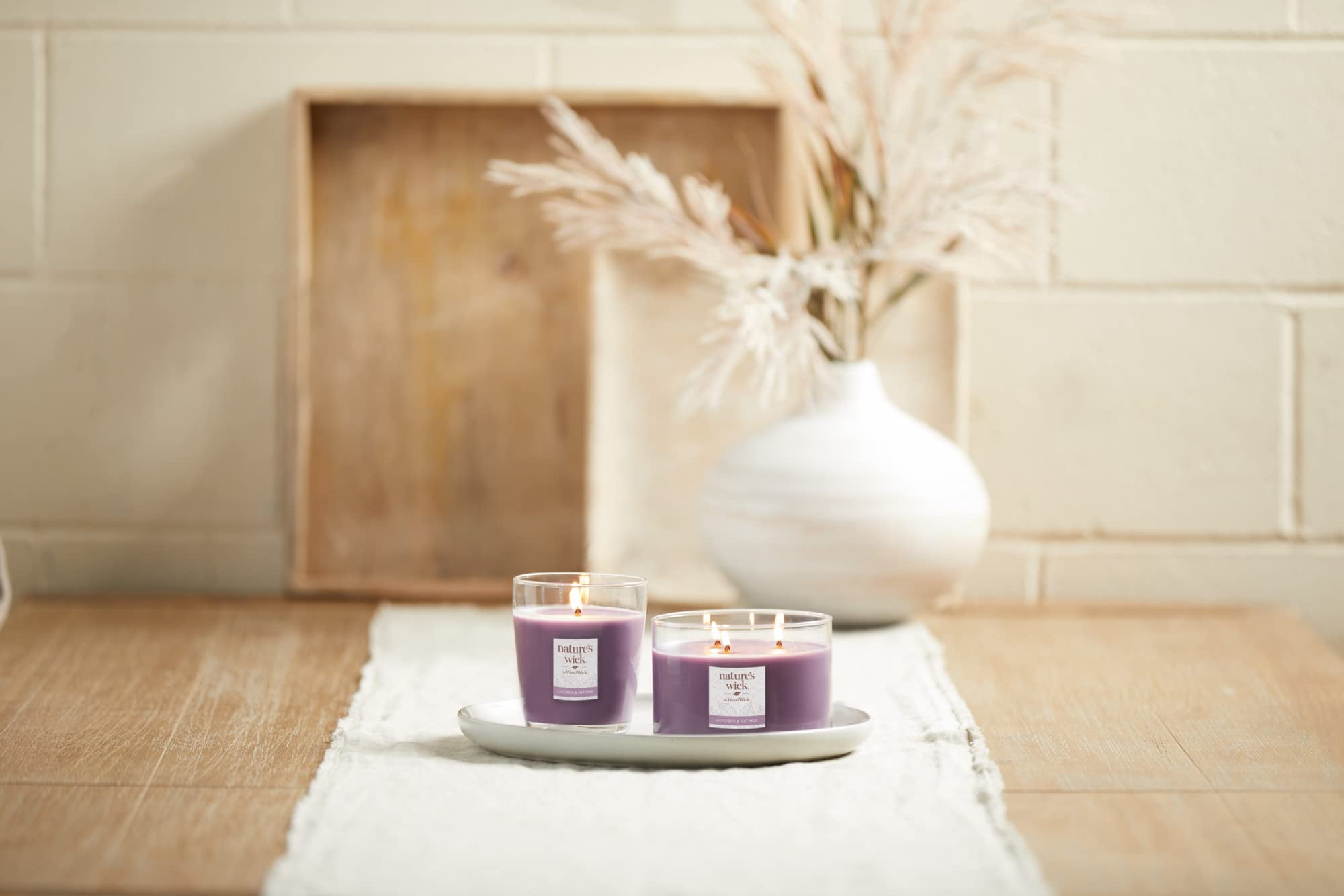 WoodWick Nature's Wick Lavender & Oat Milk Scented Candle, 10oz with Wooden Lid, Crackles at it Burns, Fall