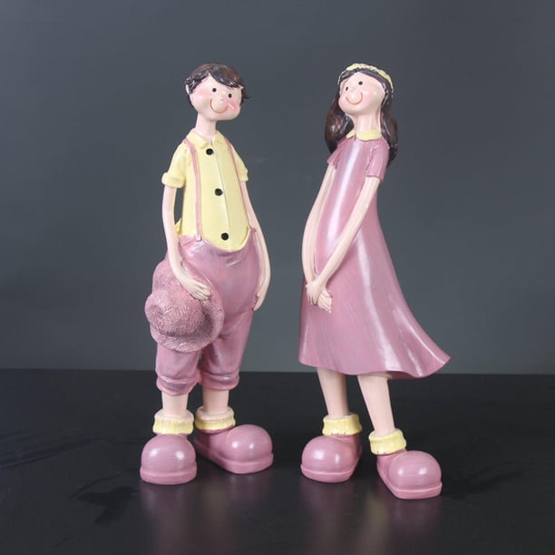 Adorno de pareja de resina de 2 piezas, regalo de compromiso de escultura de escritorio para sala de estar, figurita de interior y exterior para Rosado shamjiam Pareja estatua