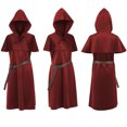 thumbnail image 6 of Shoulder Capelet Surcoat, Hooded Medieval Ranger Robe Tunic With Shoulder Capelet, Belted Long Wizard Surcoat for Halloween Renaissance Larp Cosplay, 5 Color Soft Woven Fantasy Costume Robe, Wine XXL, 6 of 6