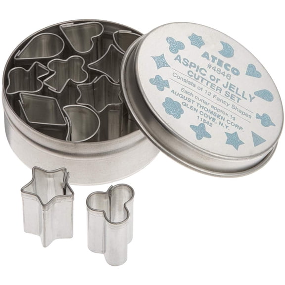 Ateco AT-4846, Set of 12 Assorted Shapes, 5-Inch Aspic Jelly Mini Cutters