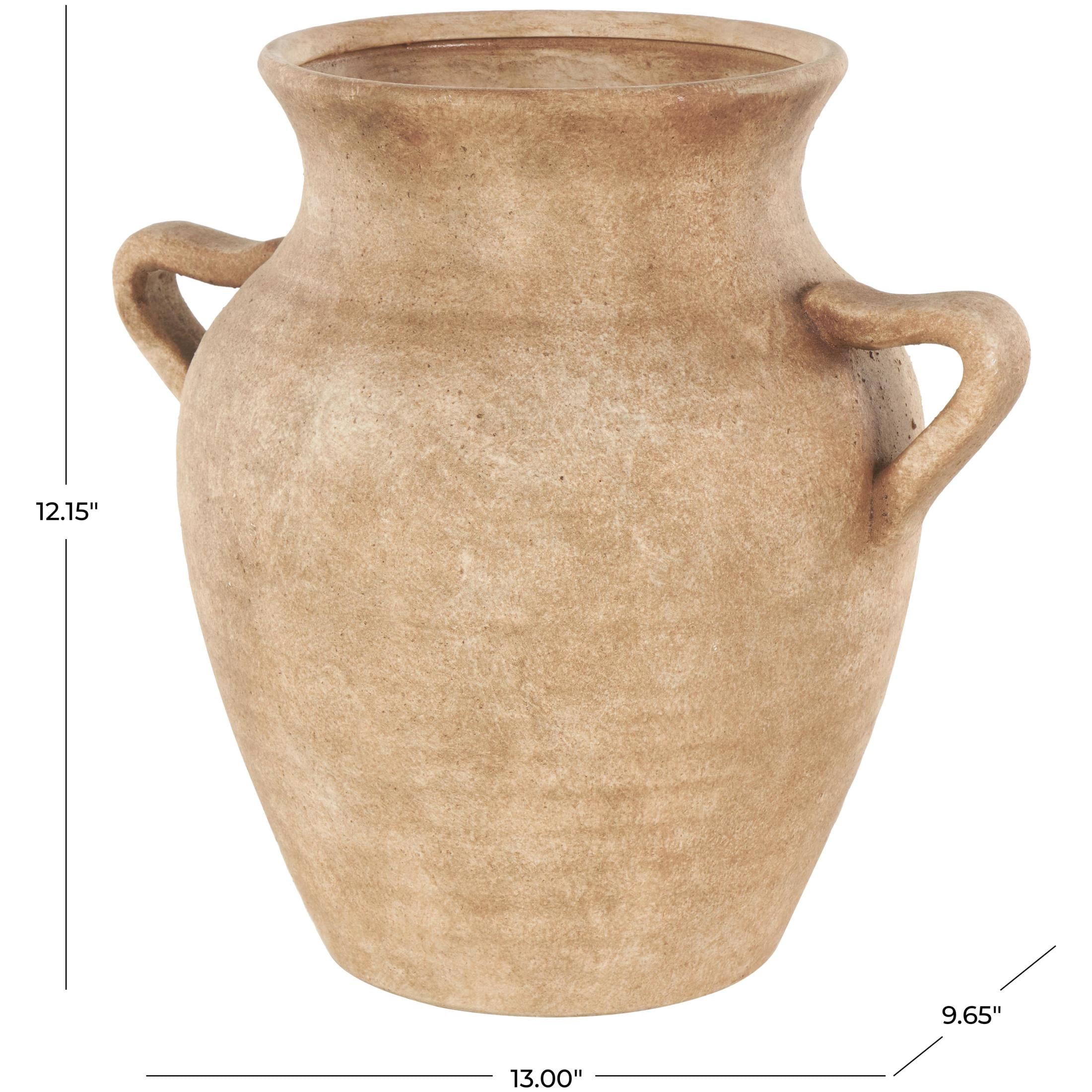 DecMode 12" Antique Style Textured Copper Ceramic Vase with Handles