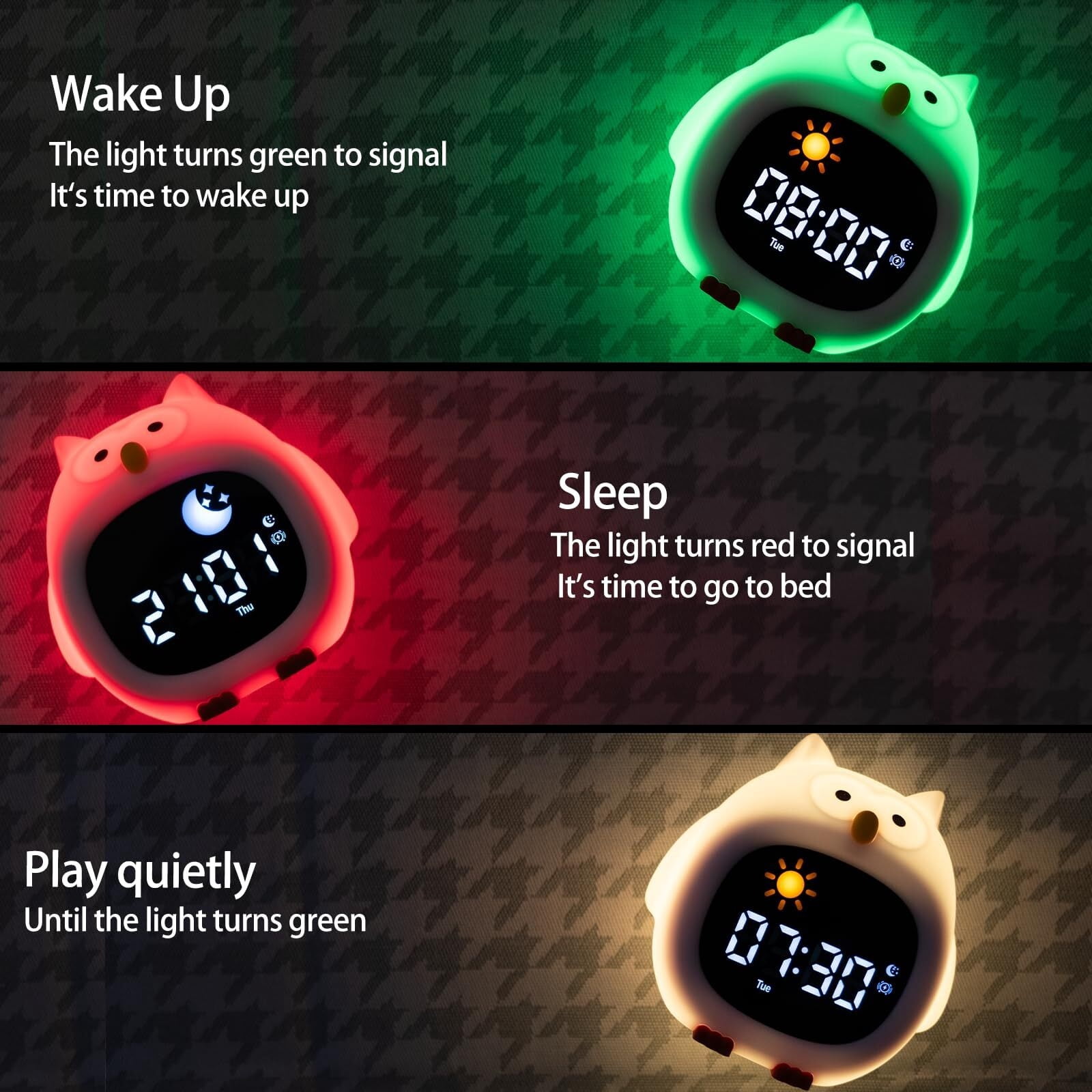 Alarm Clock with Sound Machine for Kids, 6 White Noises and 9 Colors Night Light, Ok to Wake Clock, Include 1800mAh Battery for Portability and Memory Function, for Kids