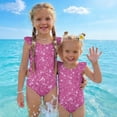 thumbnail image 7 of Abcomgle Girls Swimsuit Size 6 Stretchy One Piece Girls Swimsuit Cute Glitter Sequin Graphic Ruffled Bathing Suits for Girls, 7 of 7
