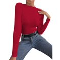 thumbnail image 2 of Baqcunre Sweaters For Women Women's Autumn And Winter Solid Color Half High Neck Pullover Long Sleeve Knitted Sweater Top Crop Tops Womens Tops Red M, 2 of 3