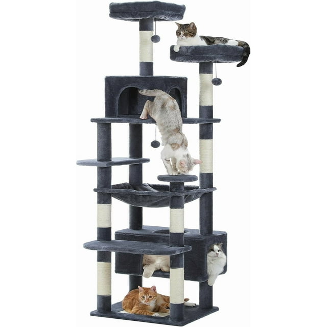 Large Cat Tree cm Cat Tower for Large Cats Cat Condo with SisalCove Scratching Posts and Pads Padded Perch Dual Condo and Basket for Indoor CatsGrey Small
