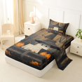 thumbnail image 2 of Manfei Fall Halloween Ghost Twin Sheets for Kids, Rustic Orange Pumpkin Bat Bedding, 3-Piece, 1 Flat Sheet, 1 Fitted Sheet and 1 Pillowcase, 2 of 6