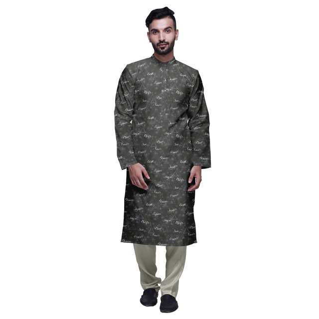 Atasi Kurta Décontractée à Col Chinois Imprimé avec Churidar pour Hommes