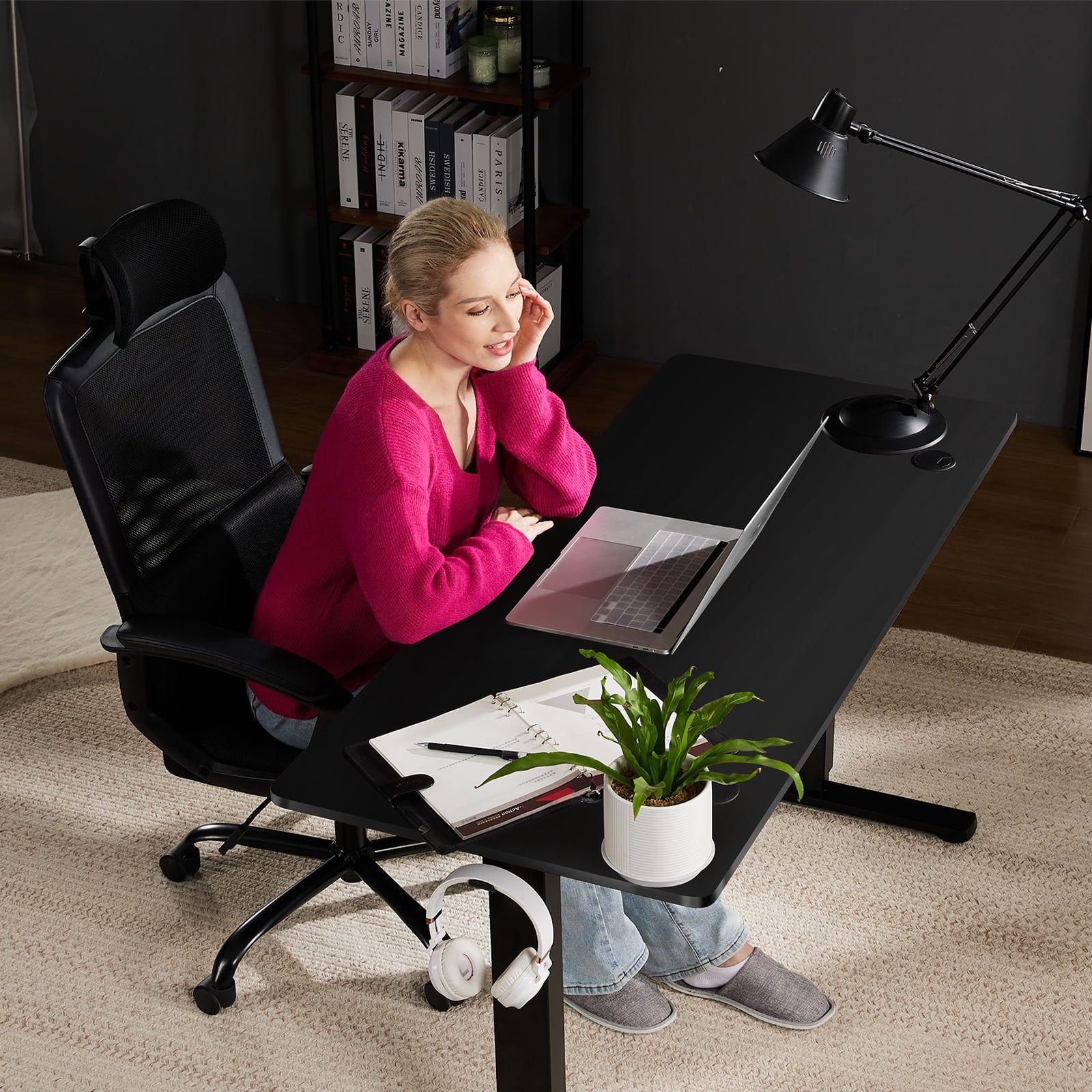 CONCETTA Electric Height Adjustable Desk, 63"x24" Ergonomic Sit Stand Workstation, One-Touch Lift Home Office Desk, Black