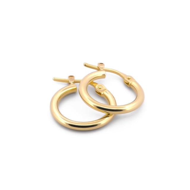Arracadas Lisas 1.5 Cm Casa del Anillo Oro Italiano Sólido 10k Amarillo