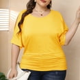 thumbnail image 4 of Scyoekwg Womens Comfy Round Neck Pleated Plus Size Tops Soft Comfy Loose Solid Color Short Sleeve T Shirts Casual Lightweight Summer Blouses (Yellow,XXXXL), 4 of 5