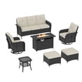 thumbnail image 5 of Clouddwell 7 Pieces Outdoor Patio Furniture Set, Rattan Wicker Sectional Swivel Rocker Chairs Sets with Fire Pit, Off White/Black, 5 of 9