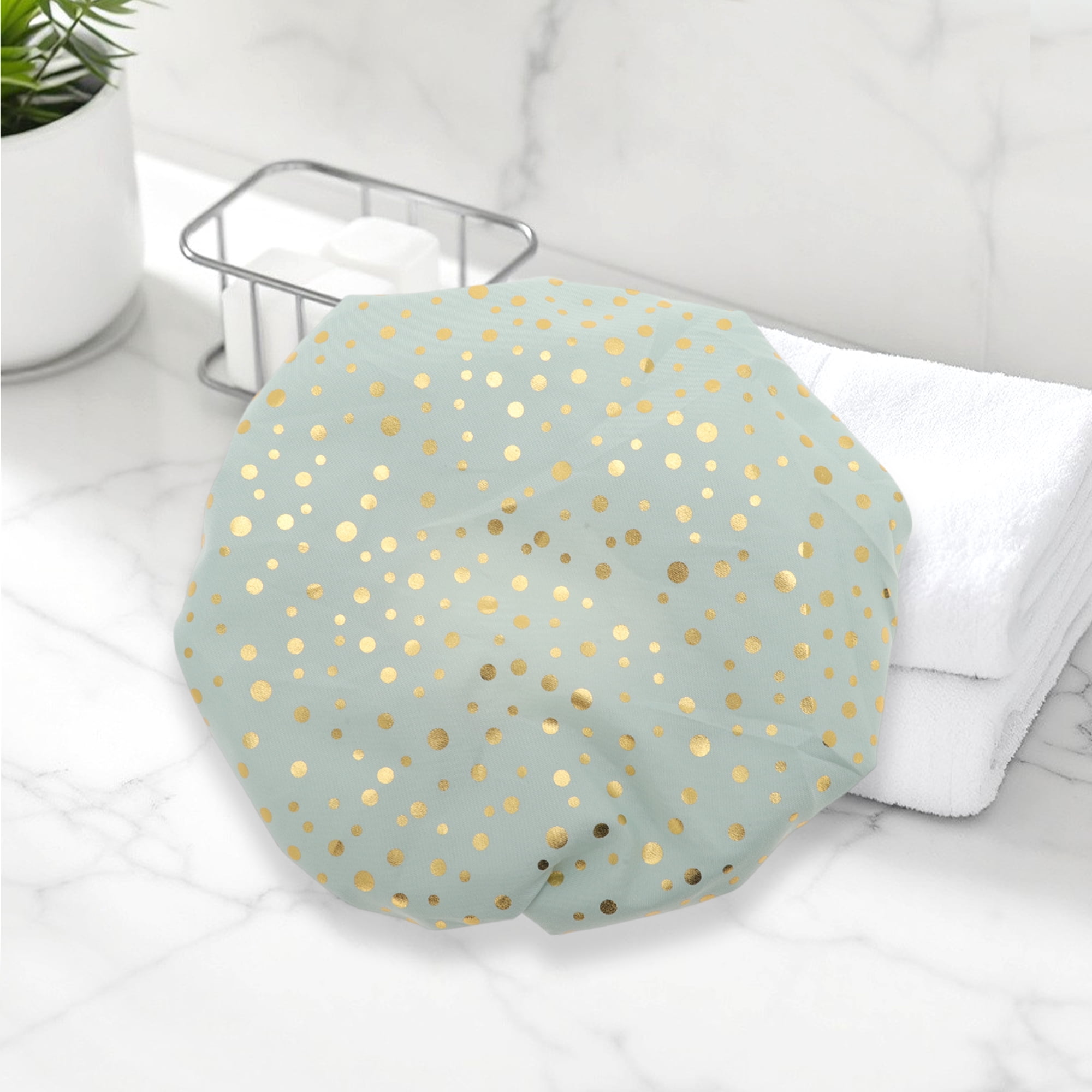 Unique Bargains Reusable Dots Shower Cap 1 Pc Light Green