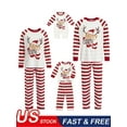 thumbnail image 1 of Parent-Enfant Vêtements de Nuit de Noël, Manches Longues Col Rond Imprimé Élan Hauts Pantalons Rayés Blanc Rouge, 1 of 7