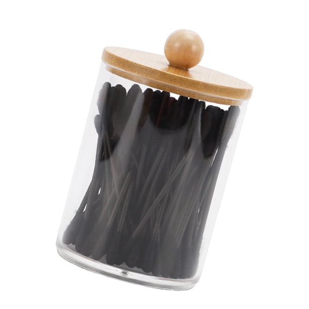 1 Pc Tapa redonda de bola Cubierta Acrílica de Madera de Bambú Tarro de Bastones de Algodón Color Madera Claro