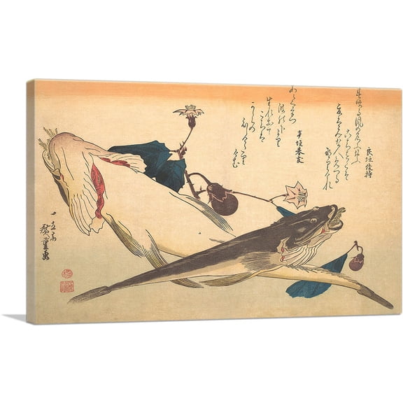 ARTCANVAS Kochi Fish with Eggplant Canvas Art Print by Utagawa Hiroshige - Size: 26" x 18" (0.75" Deep)