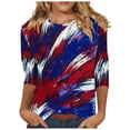 thumbnail image 2 of 4th of July Shirts Red White and Blue Blouse Women Patriotic T Shirts Women Red White and Blue Tops 4th of July Tee Women Independence Day Fashion Printed Round Neck 3/4 Sleeve T-Shirt Top, 2 of 5