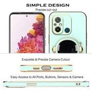 Compatible with Xiaomi Redmi 12C Case for Women Men, Ultra Soft Xiaomi Redmi 12C Phone Case with Stand Silicone TPU Plating Cute Astronaut Pattern Cases Cover (Green)